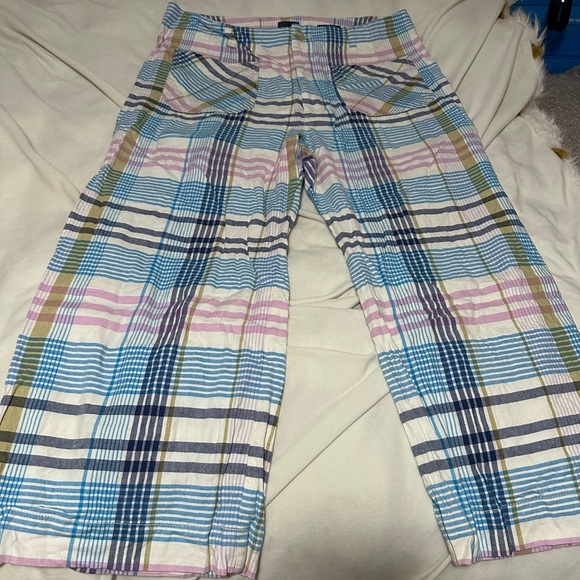 Anthropologie Colette Plaid Wide Leg Pants in Blue and Pink 34 - Picture 4 of 5